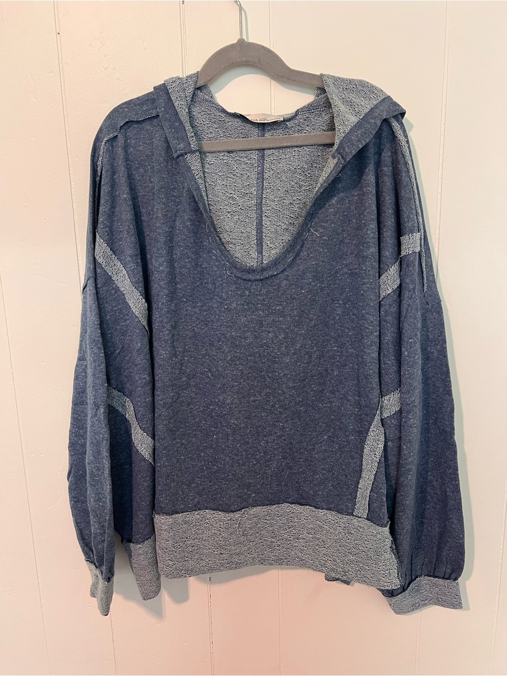 Zenana Relaxed Hooded Pullover Sweatshirt - Blue